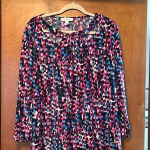 Nine West Pink and Blue Patterned Blouse
